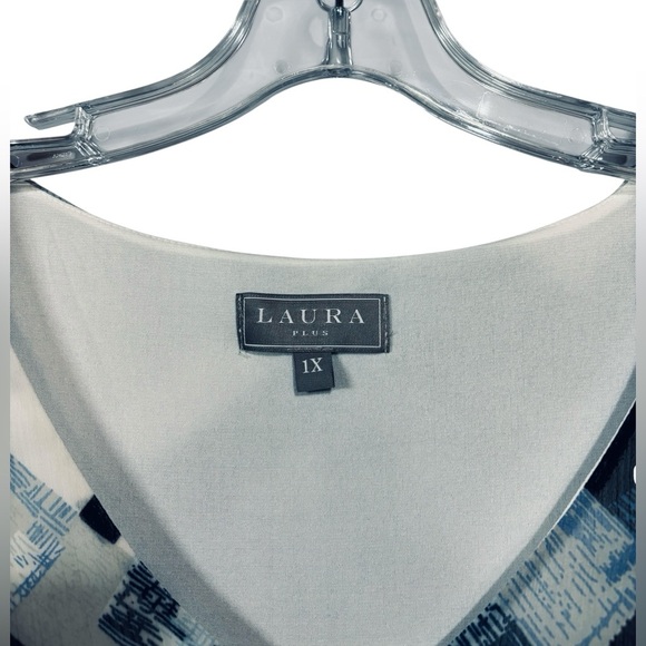 NWOT, Laura Plus, Sleeveless Tunic, Plus Size 1X, Blue, White, Gray - Picture 4 of 8